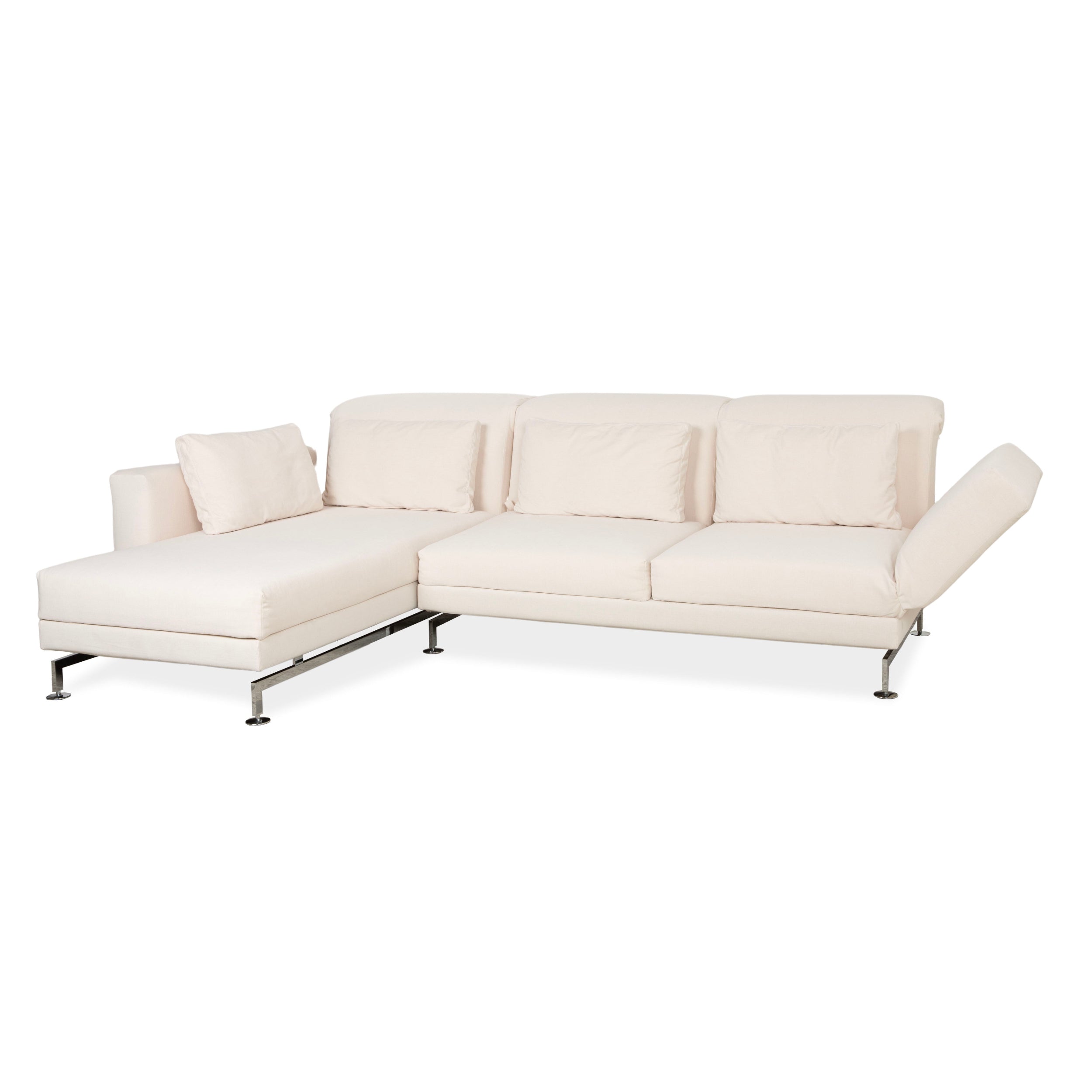 Canapé d'angle en tissu Brühl Moule crème beige avec fonction manuelle, récamière gauche, nouveau revêtement MALOU 107