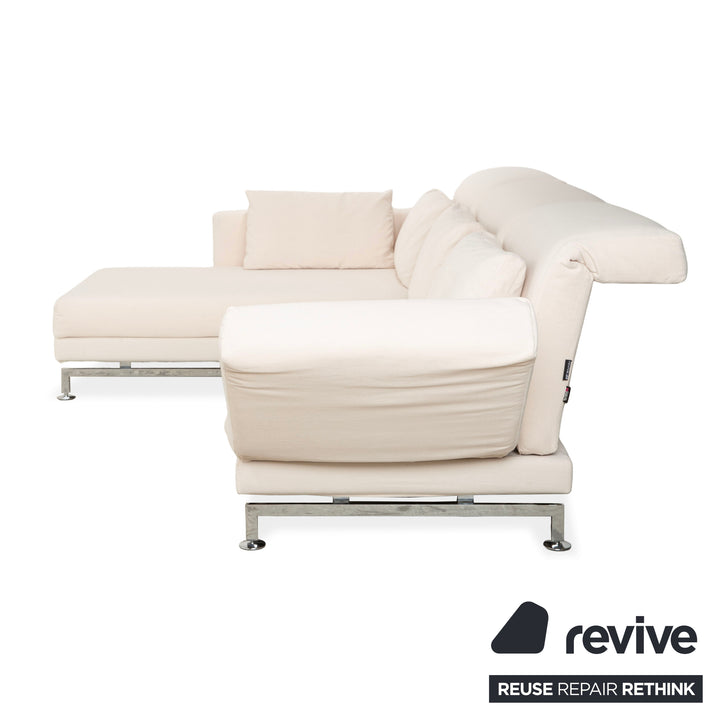 Canapé d'angle Brühl Moule en tissu beige, à fonction manuelle, méridienne à gauche, retapissé