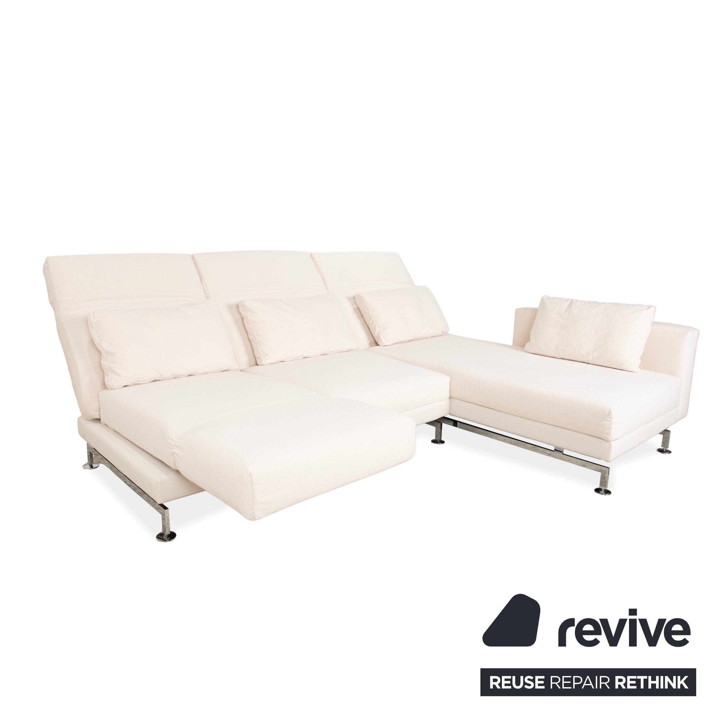 Canapé d'angle en tissu Brühl Moule beige canapé fonction manuelle méridienne droite nouvelle housse