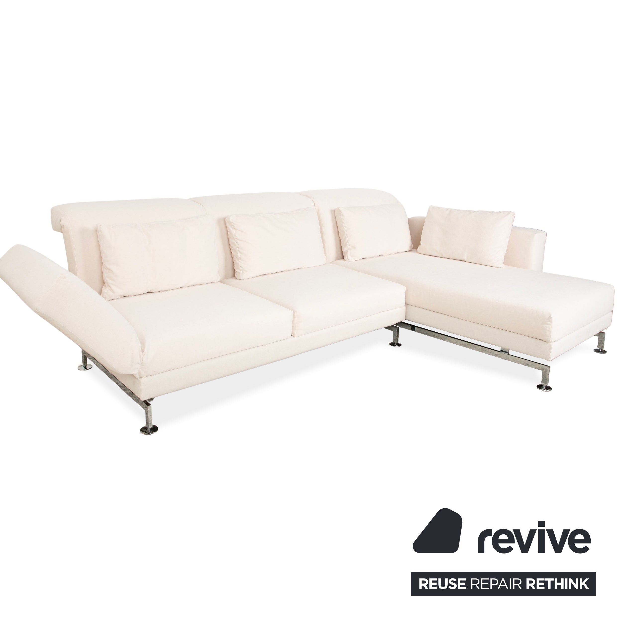 Brühl Moule Stoff Ecksofa Beige Couch manuelle Funktion Recamiere rechts Neubezug