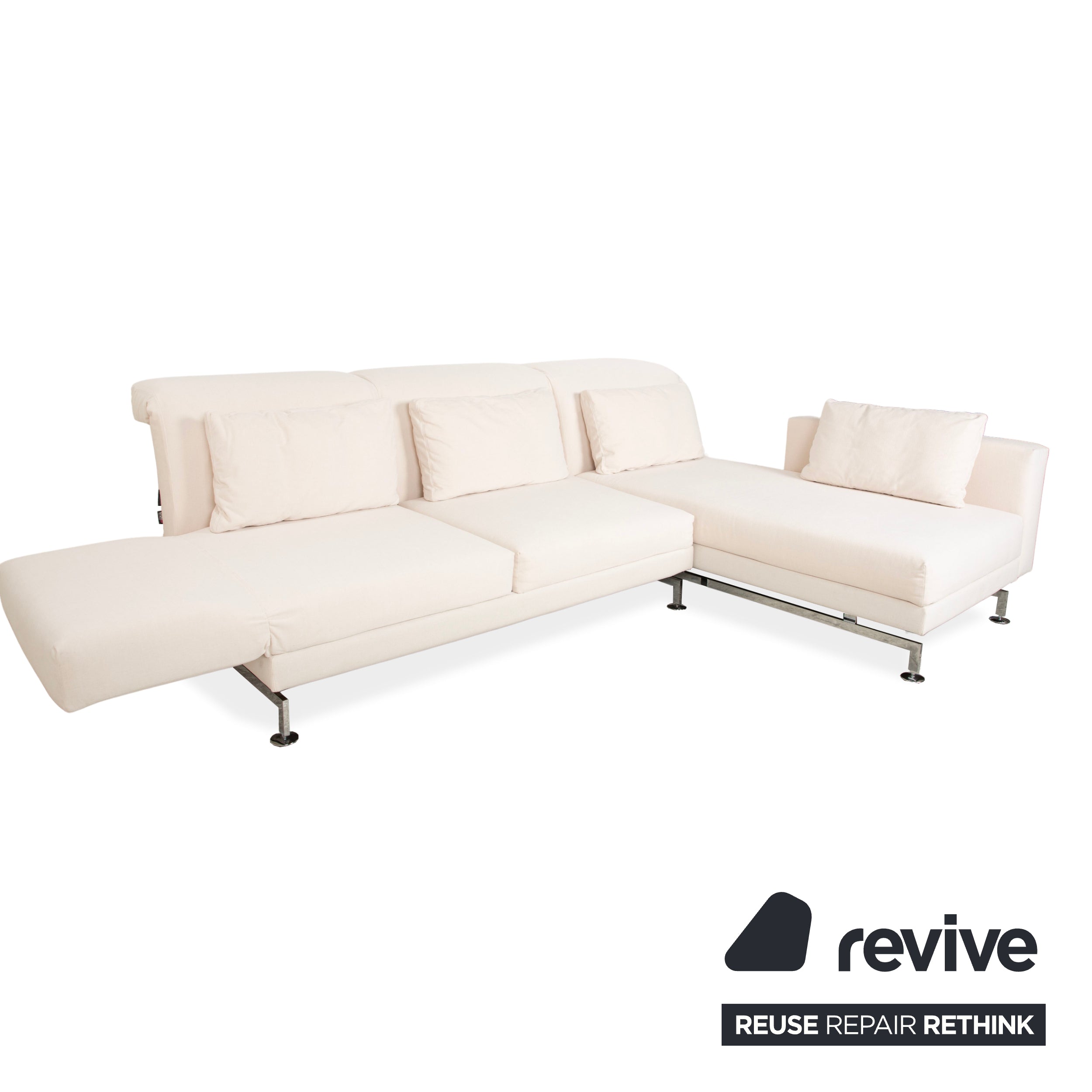 Brühl Moule Stoff Ecksofa Beige Couch manuelle Funktion Recamiere rechts Neubezug