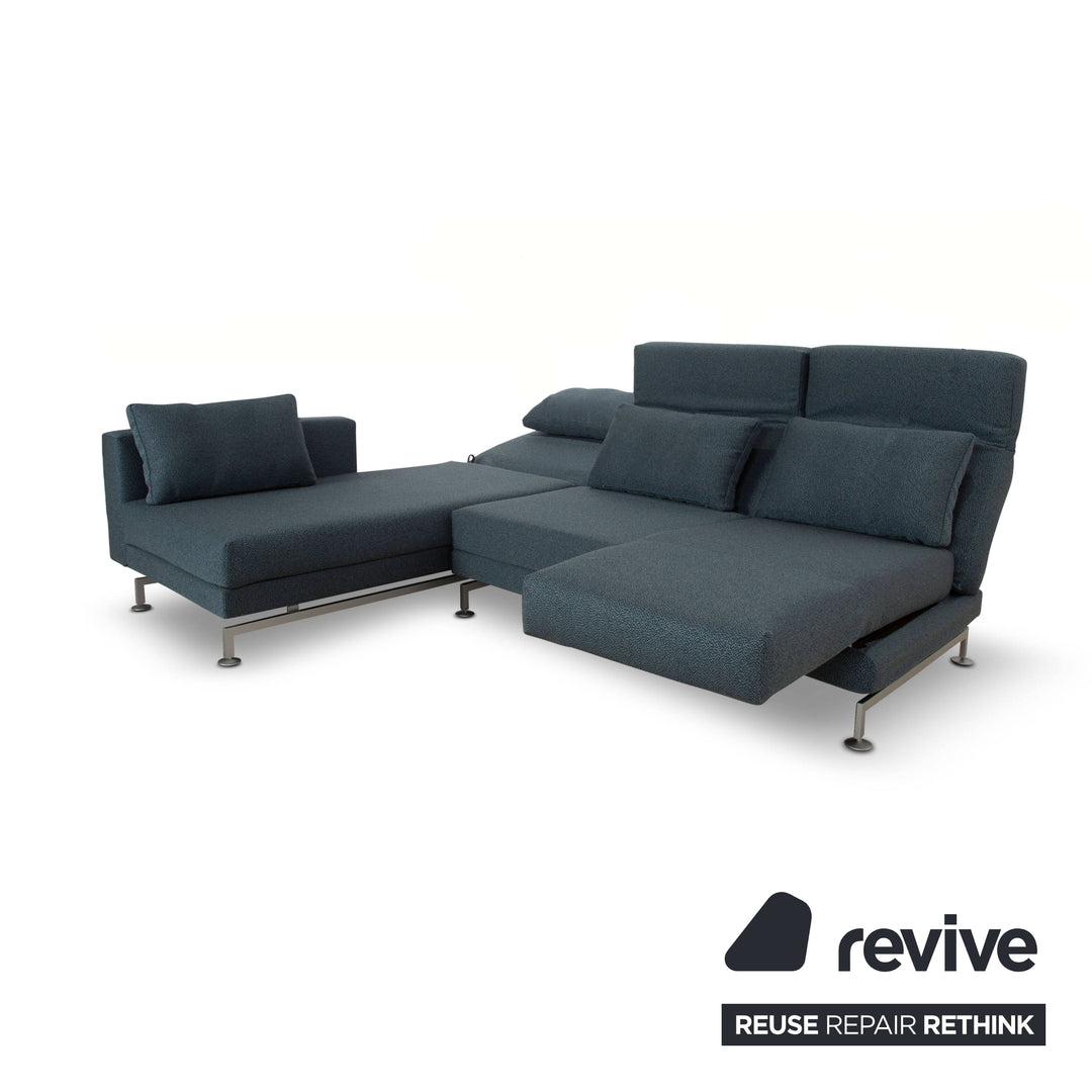 Brühl Moule Stoff Ecksofa Blau Couch manuelle Funktion Recamiere links Neubezug
