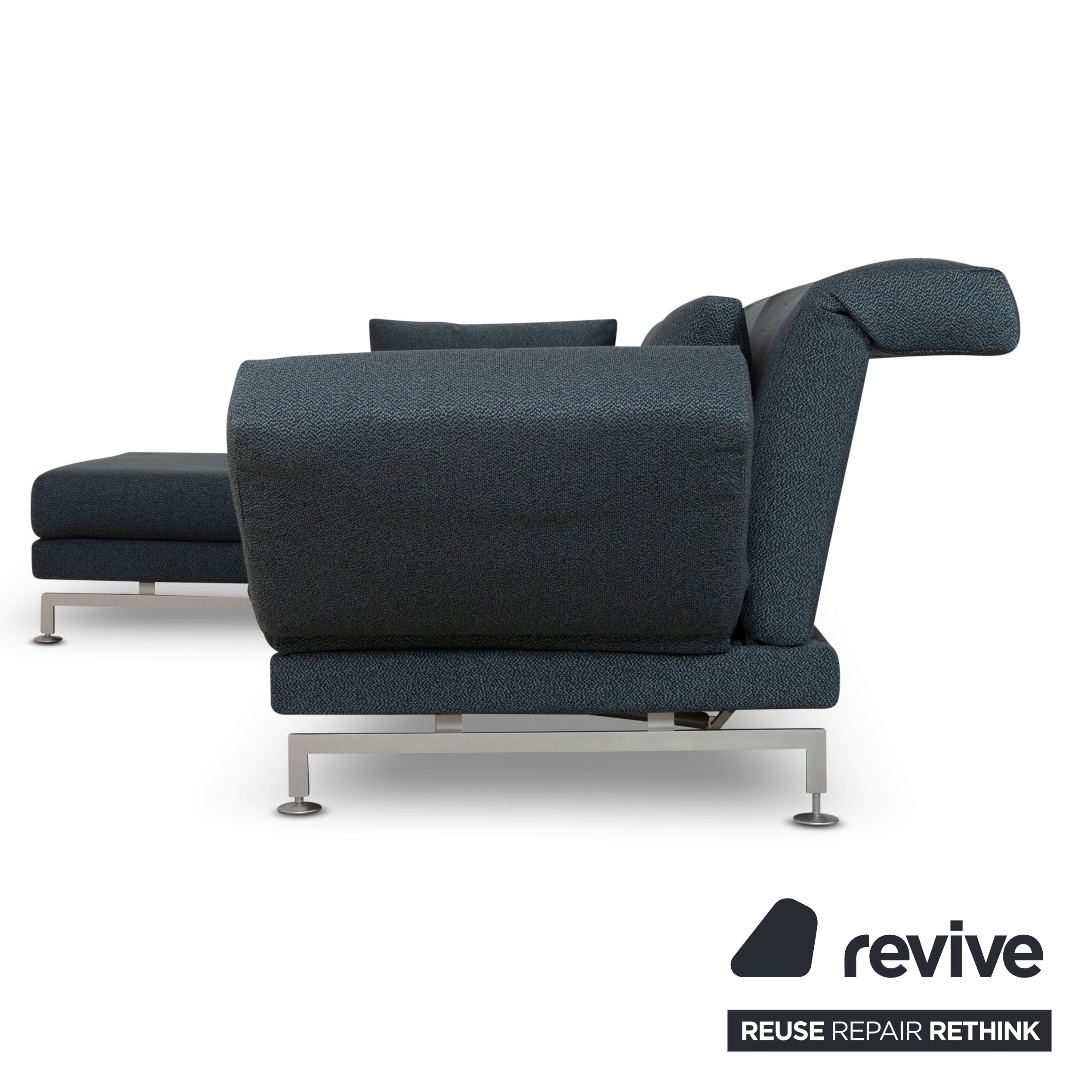Brühl Moule Stoff Ecksofa Blau Couch manuelle Funktion Recamiere links Neubezug