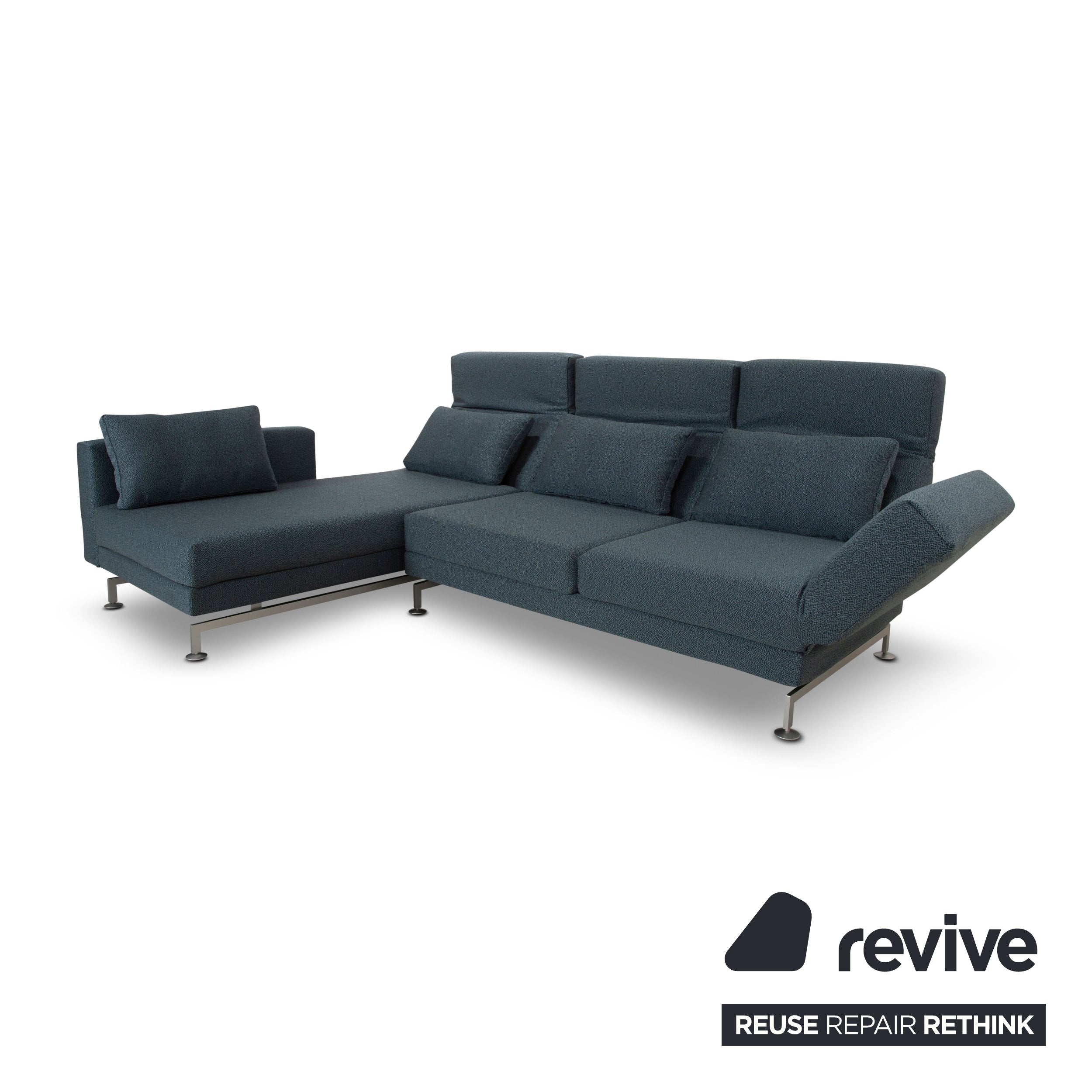 Brühl Moule Stoff Ecksofa Blau Couch manuelle Funktion Recamiere links Neubezug