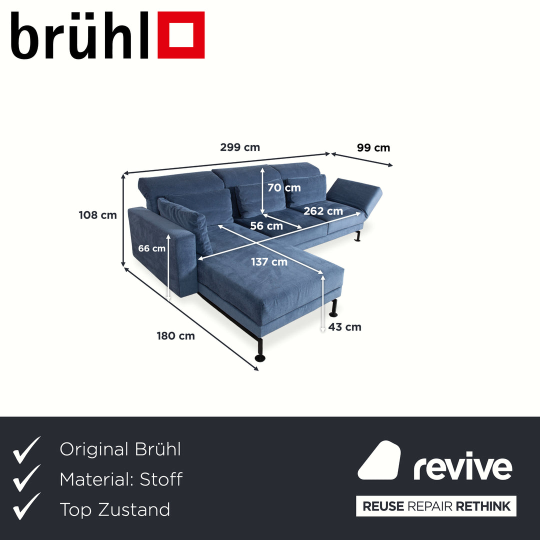 Brühl Moule Stoff Ecksofa Blau manuelle Funktion Sofa Couch