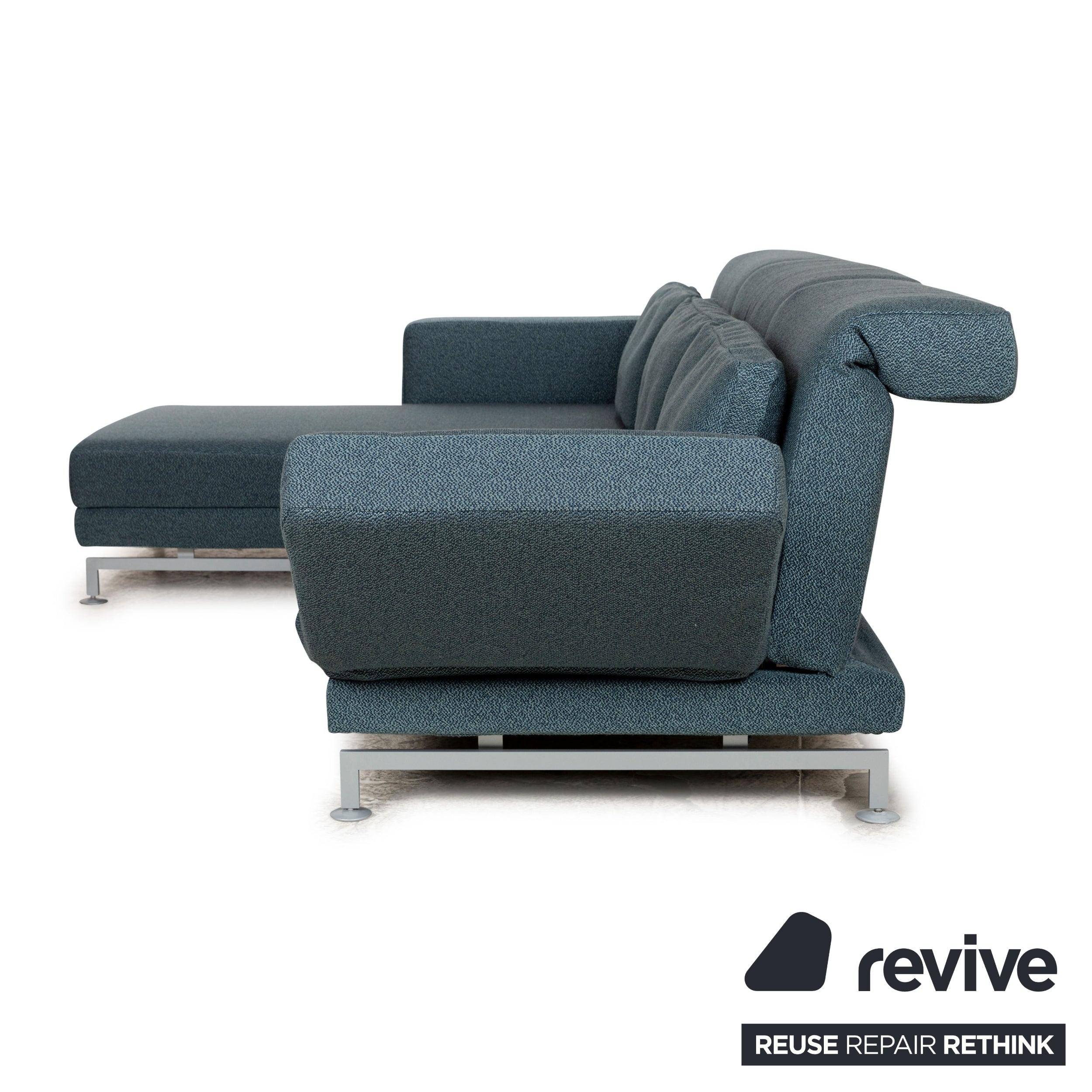 Brühl Moule Stoff Ecksofa Blau Petrol Recamiere Links manuelle Funktion Sofa Couch Schlaffunktion Neubezug