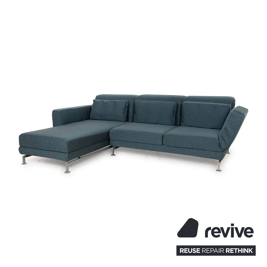 Brühl Moule Stoff Ecksofa Blau Petrol Recamiere Links manuelle Funktion Sofa Couch Schlaffunktion Neubezug