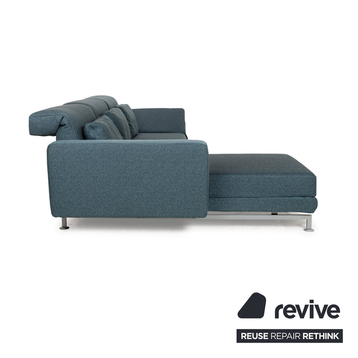 Brühl Moule Stoff Ecksofa Blau Petrol Recamiere Links manuelle Funktion Sofa Couch Schlaffunktion Neubezug