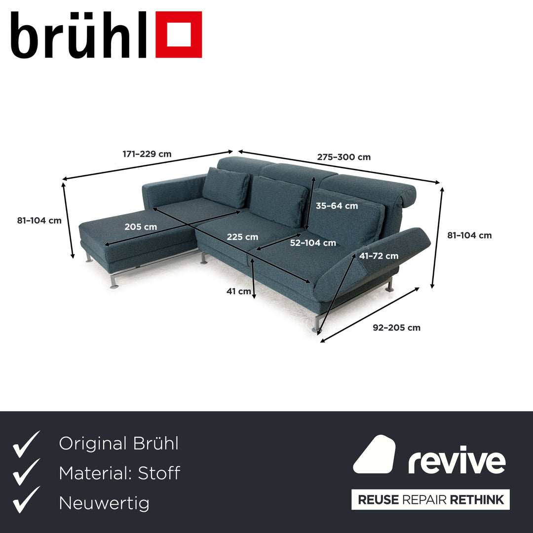 Brühl Moule Stoff Ecksofa Blau Petrol Recamiere Links manuelle Funktion Sofa Couch Schlaffunktion Neubezug