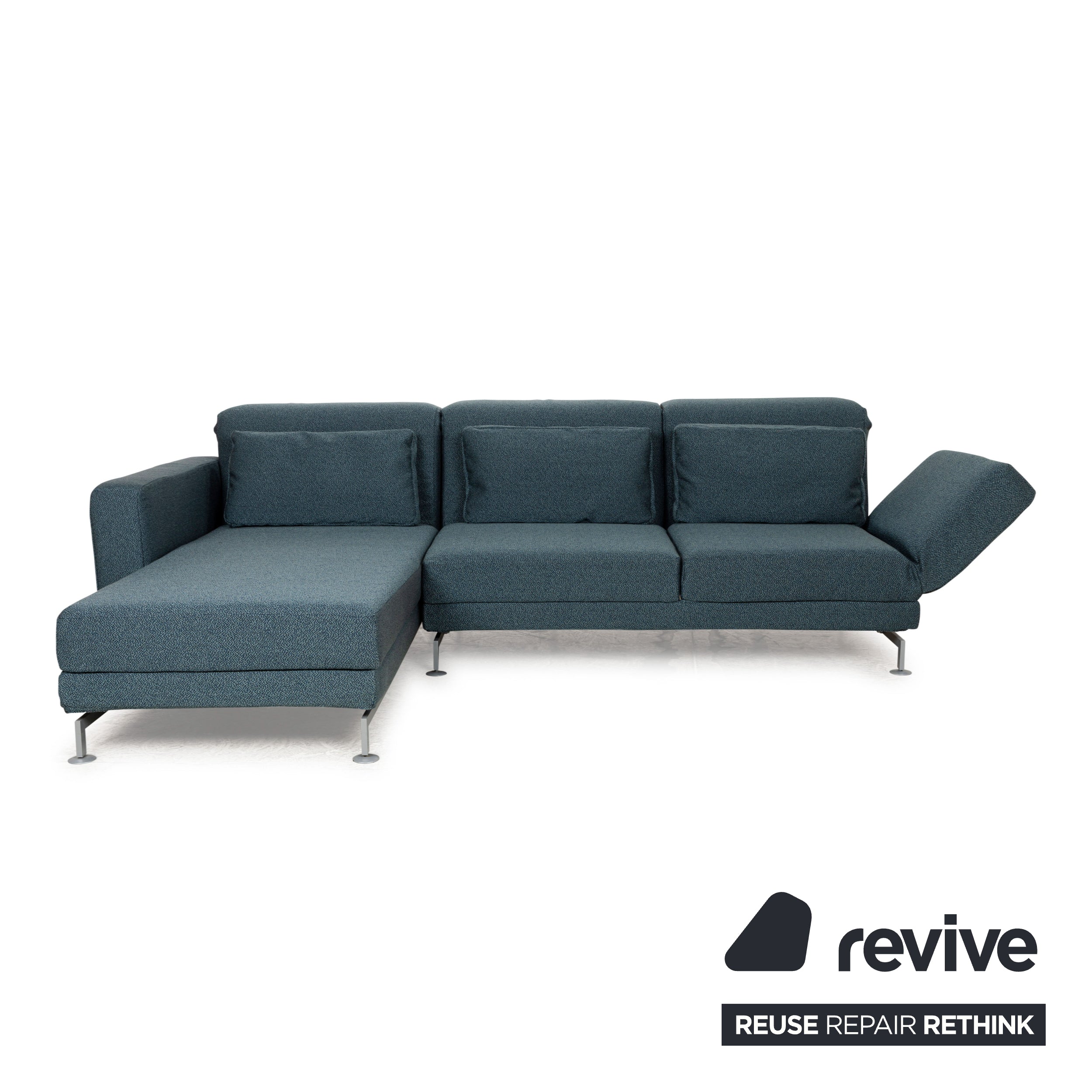 Brühl Moule Stoff Ecksofa Blau Petrol Recamiere Links manuelle Funktion Sofa Couch Schlaffunktion Neubezug