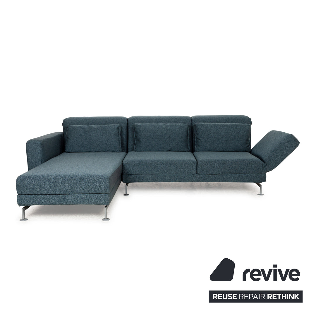 Brühl Moule Stoff Ecksofa Blau Petrol Recamiere Links manuelle Funktion Sofa Couch Schlaffunktion Neubezug