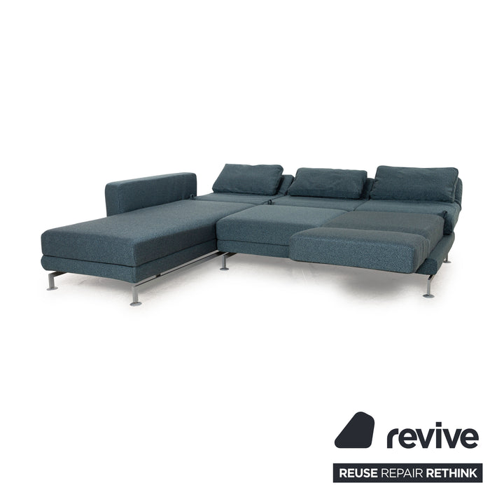 Brühl Moule Stoff Ecksofa Blau Petrol Recamiere Links manuelle Funktion Sofa Couch Schlaffunktion Neubezug