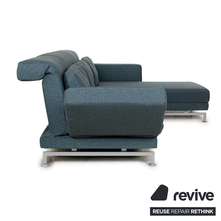 Brühl Moule Stoff Ecksofa Blau Petrol Recamiere Rechts manuelle Funktion Sofa Couch Schlaffunktion Neubezug