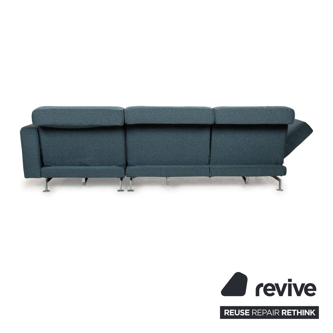 Brühl Moule Stoff Ecksofa Blau Petrol Recamiere Rechts manuelle Funktion Sofa Couch Schlaffunktion Neubezug