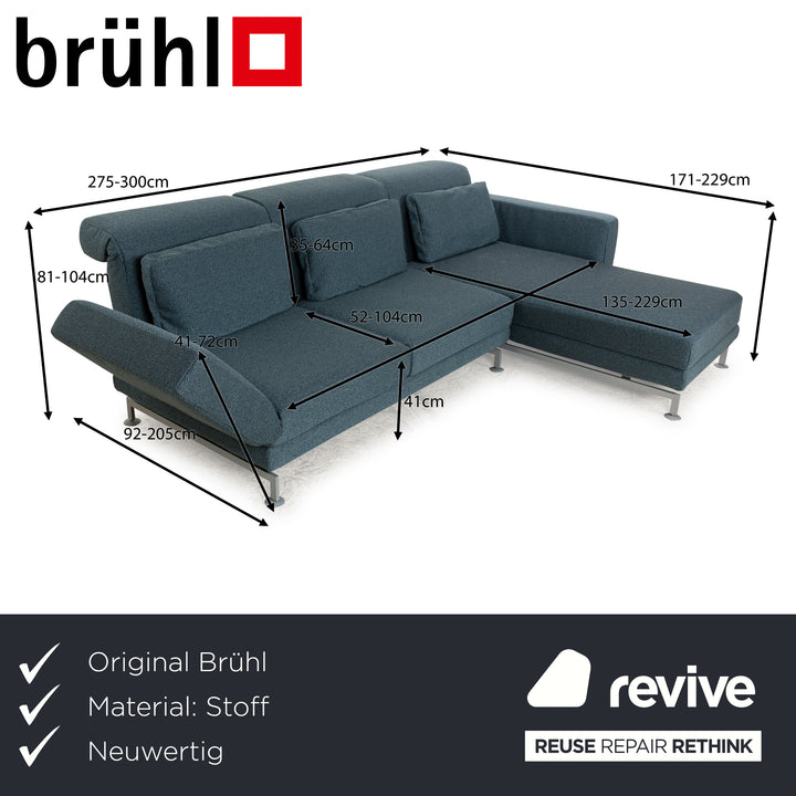 Brühl Moule Stoff Ecksofa Blau Petrol Recamiere Rechts manuelle Funktion Sofa Couch Schlaffunktion Neubezug