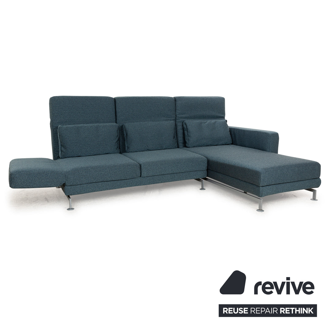 Brühl Moule Stoff Ecksofa Blau Petrol Recamiere Rechts manuelle Funktion Sofa Couch Schlaffunktion Neubezug