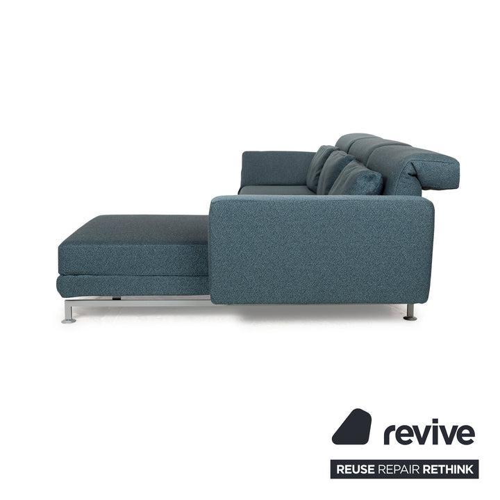 Brühl Moule Stoff Ecksofa Blau Petrol Recamiere Rechts manuelle Funktion Sofa Couch Schlaffunktion Neubezug