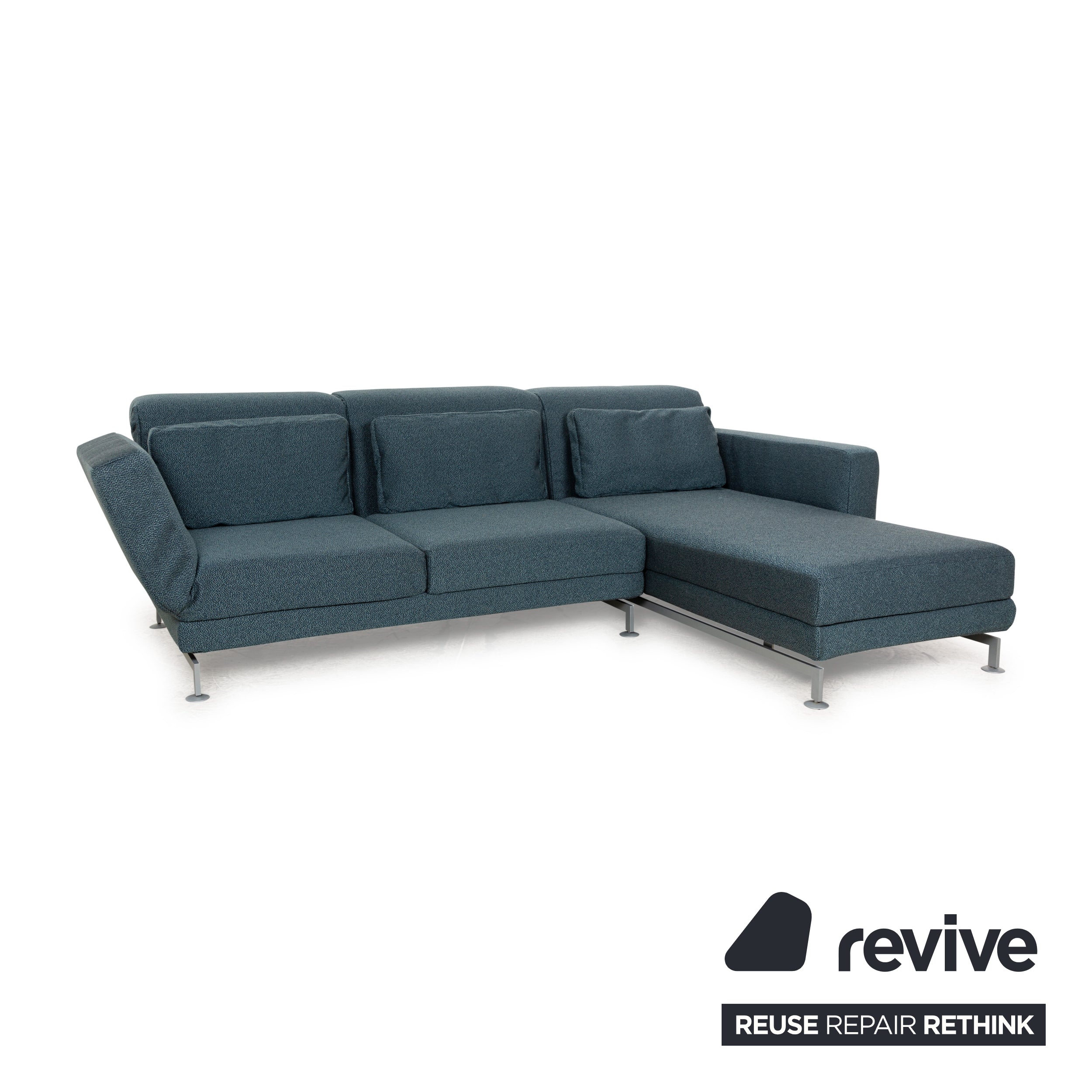 Canapé d'angle en tissu Brühl Moule Bleu Pétrole Récamière Droite Fonction Manuelle Canapé Canapé Fonction Couchage Nouvelle Housse