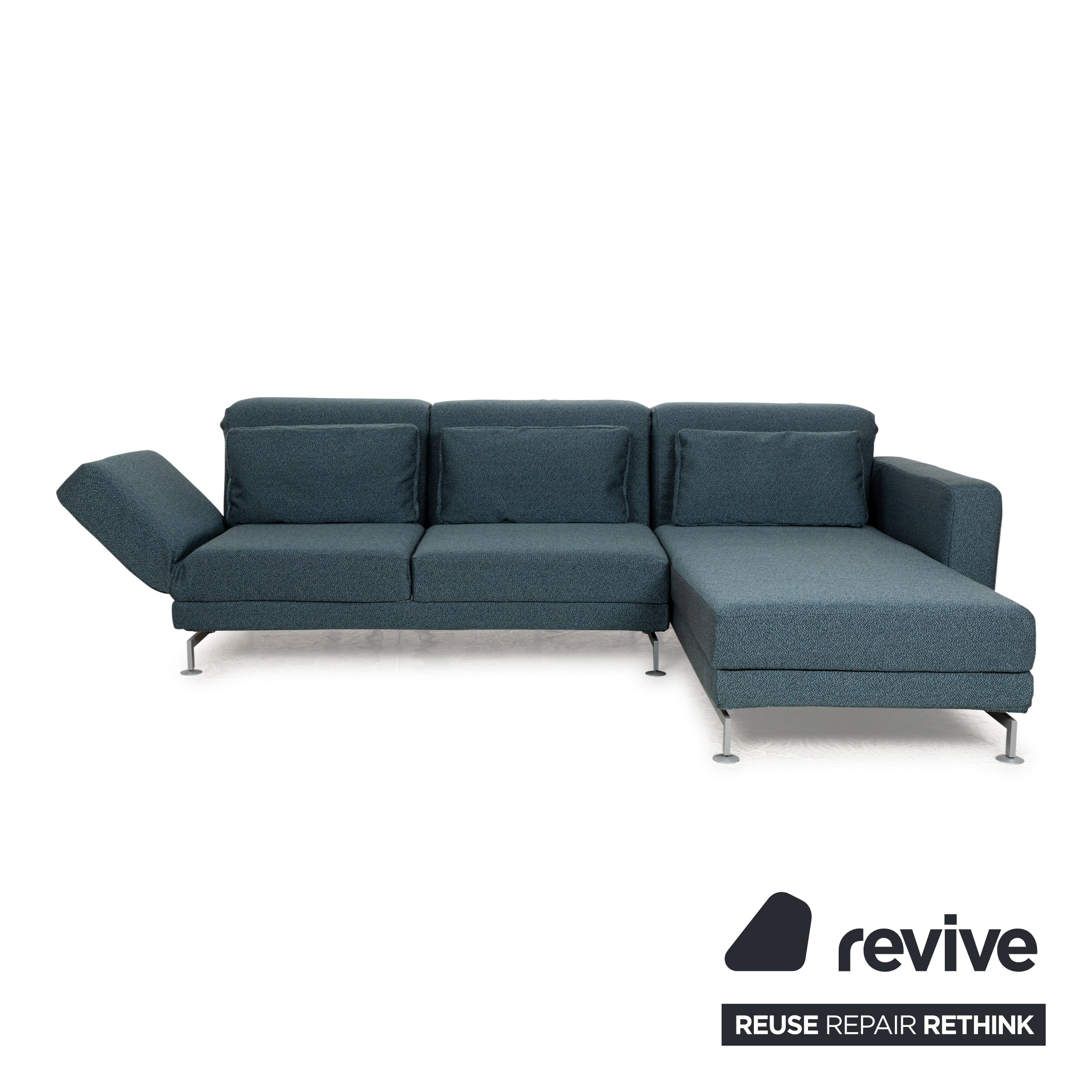 Brühl Moule Stoff Ecksofa Blau Petrol Recamiere Rechts manuelle Funktion Sofa Couch Schlaffunktion Neubezug