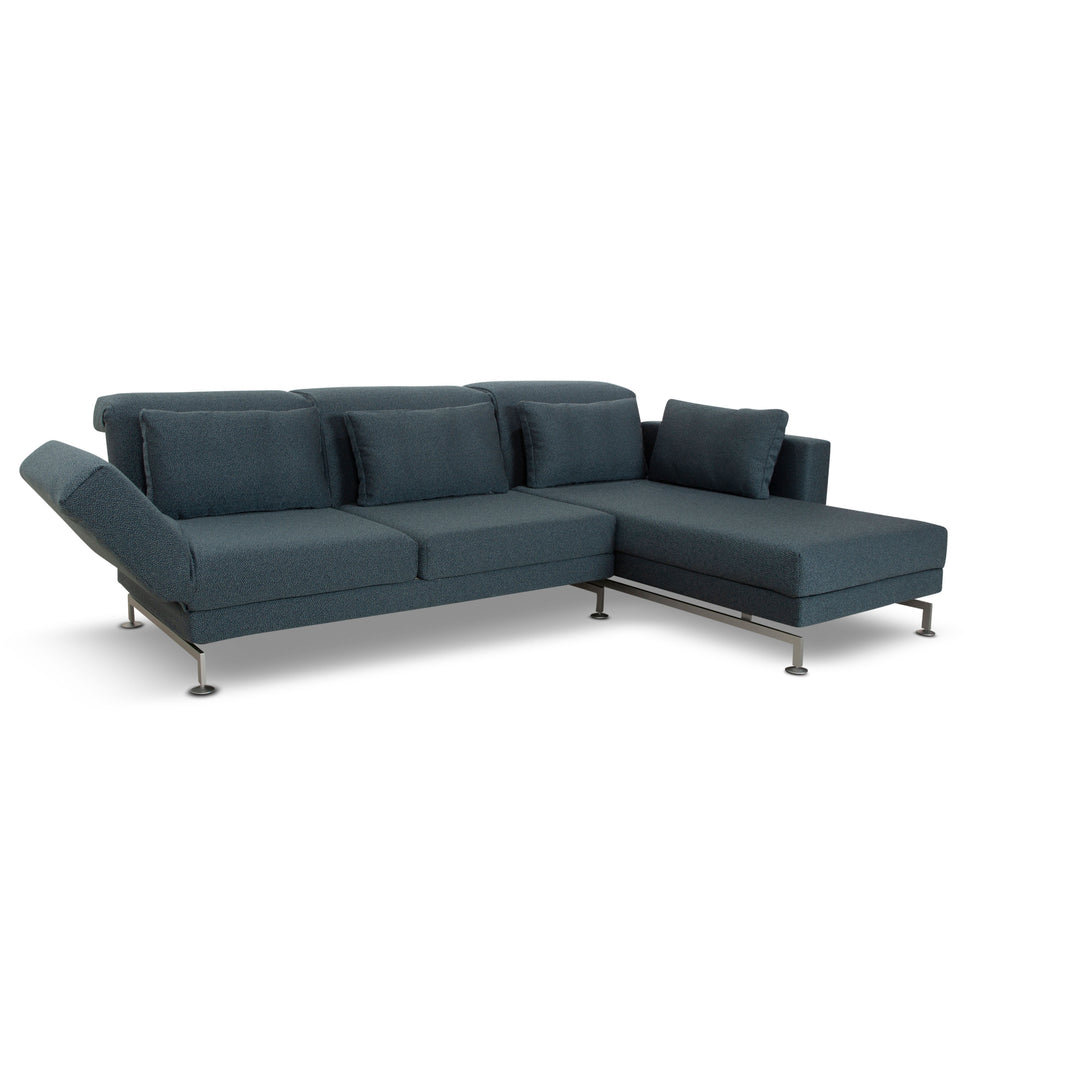 Brühl Moule Stoff Ecksofa Blau (Q2 Glow 529) Couch manuelle Funktion Recamiere rechts Neubezug