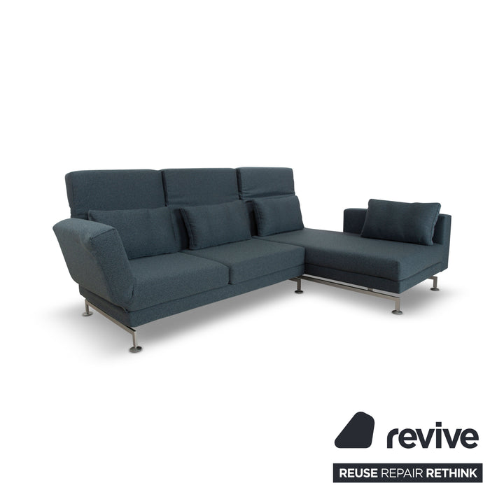 Brühl Moule Stoff Ecksofa Blau (Q2 Glow 529) Couch manuelle Funktion Recamiere rechts Neubezug