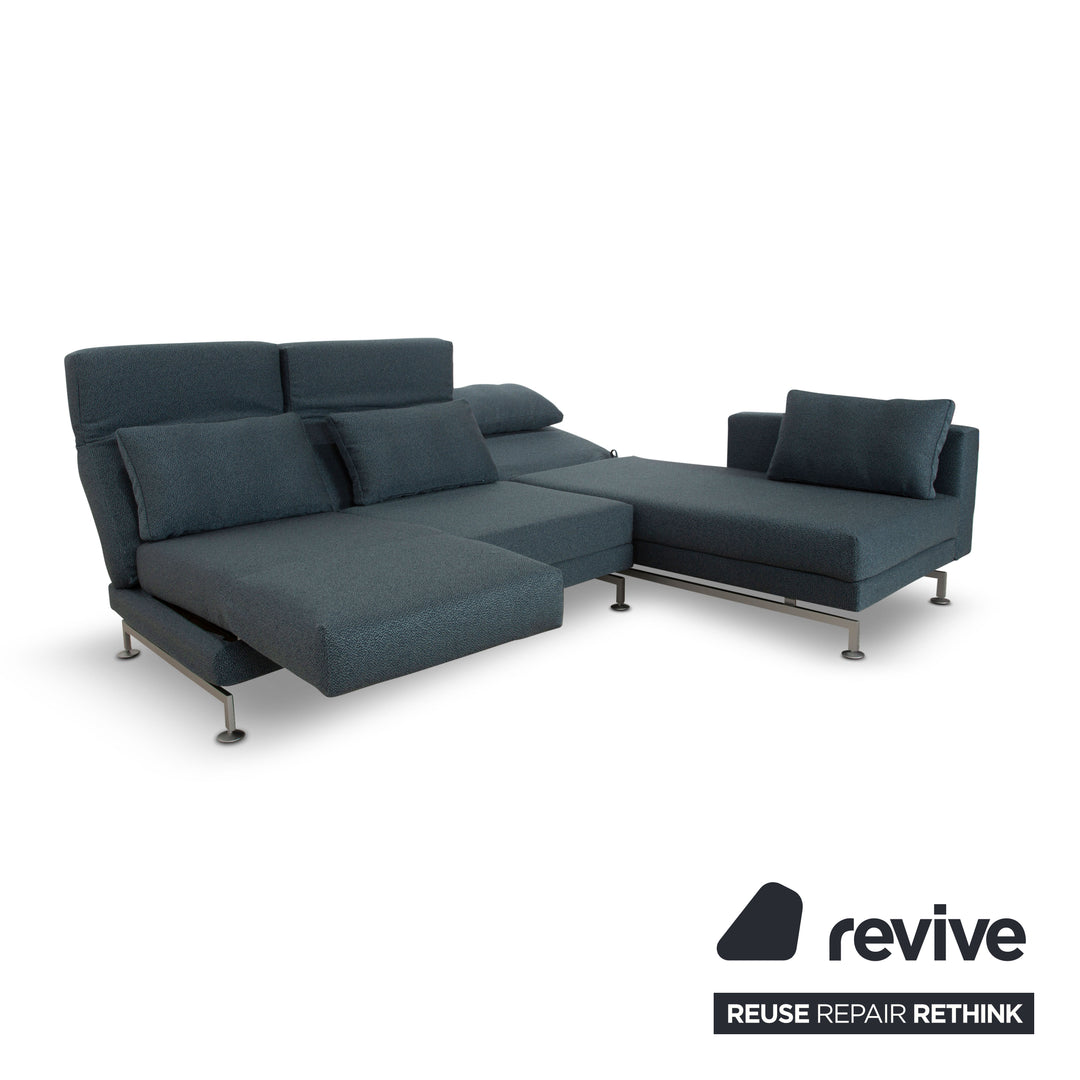 Brühl Moule Stoff Ecksofa Blau (Q2 Glow 529) Couch manuelle Funktion Recamiere rechts Neubezug