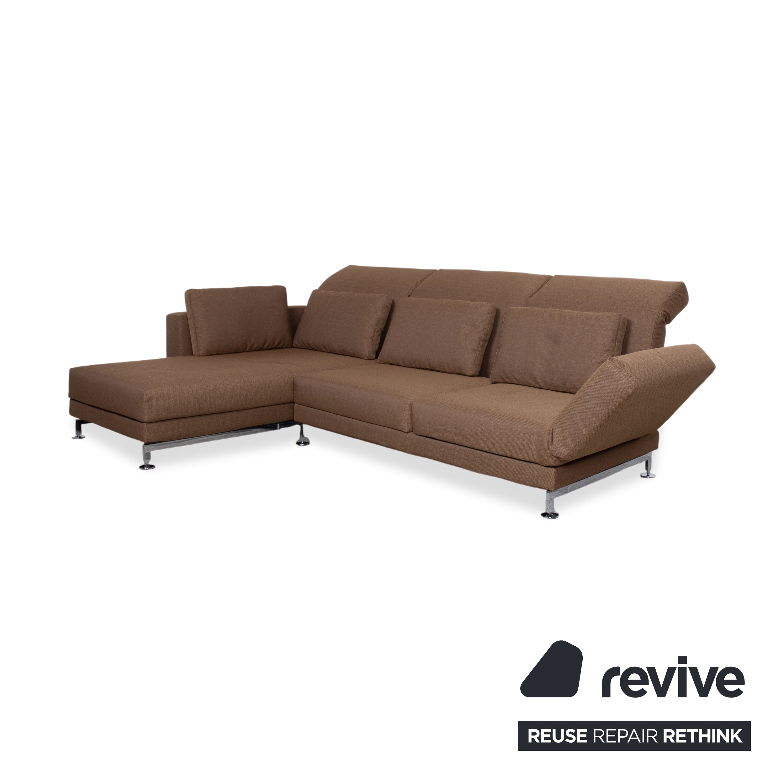 Brühl Moule Fabric Corner Sofa Brown Couch Manual Function Chaise Longue Left Reupholstered