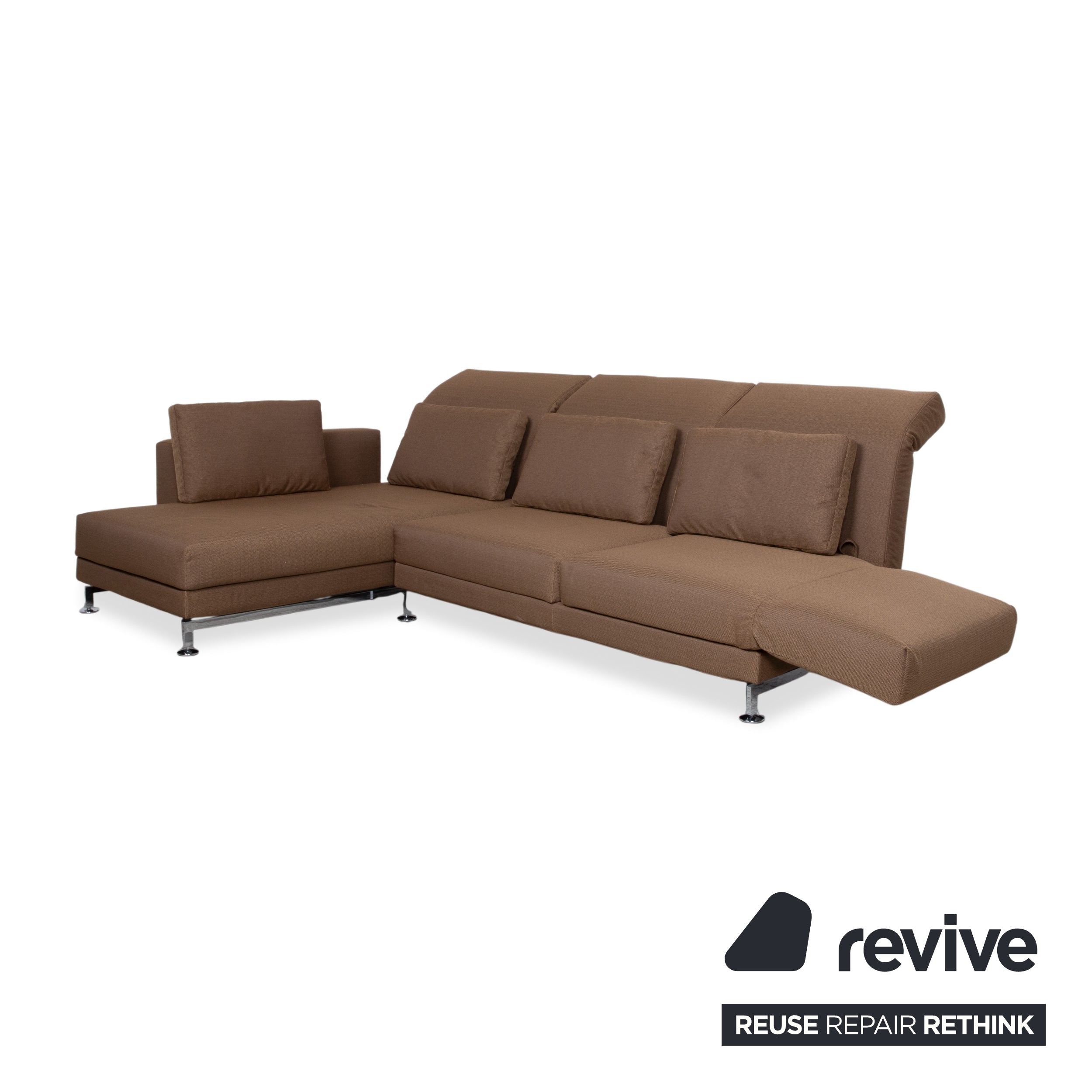 Brühl Moule Fabric Corner Sofa Brown Couch Manual Function Chaise Longue Left Reupholstered