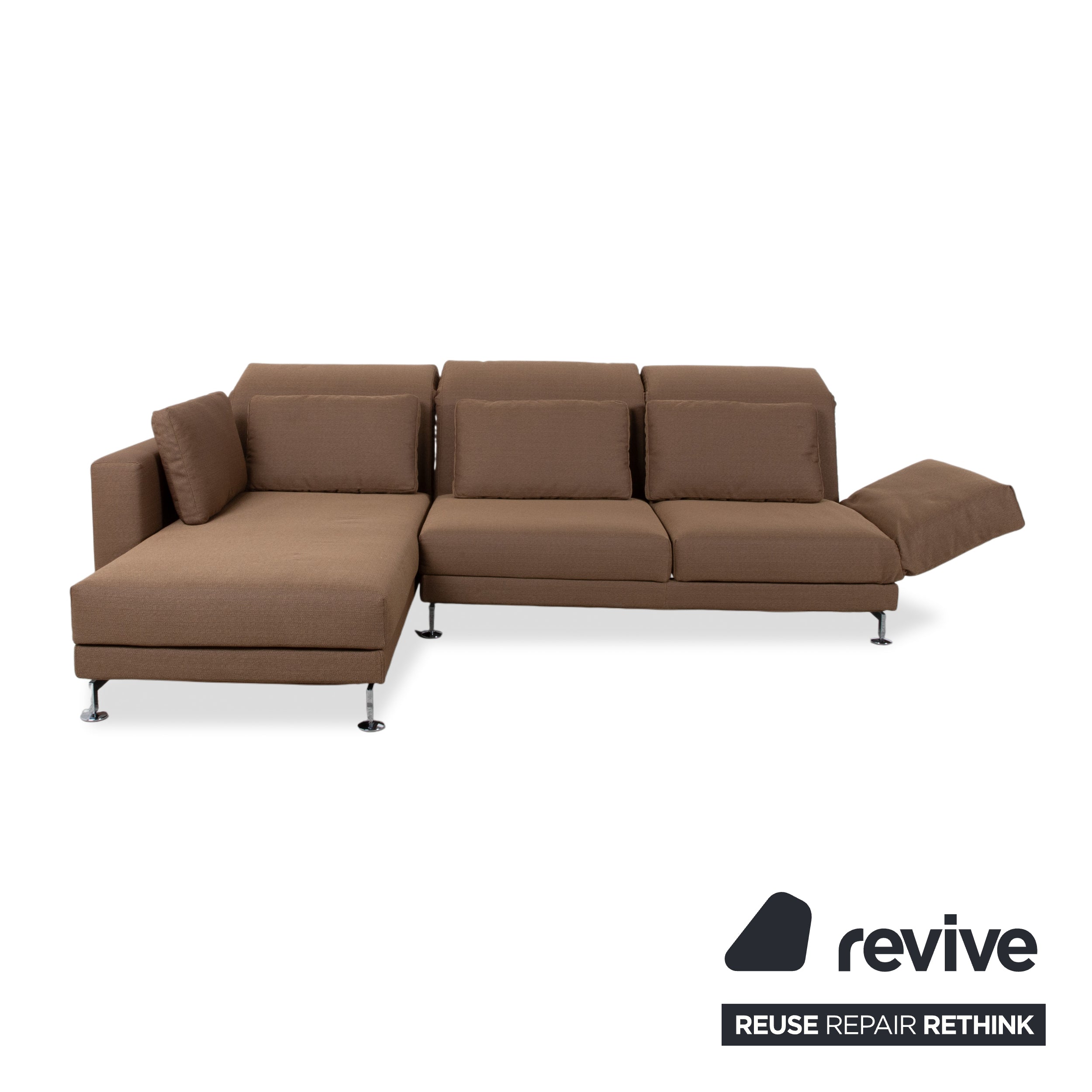 Brühl Moule Fabric Corner Sofa Brown Couch Manual Function Chaise Longue Left Reupholstered