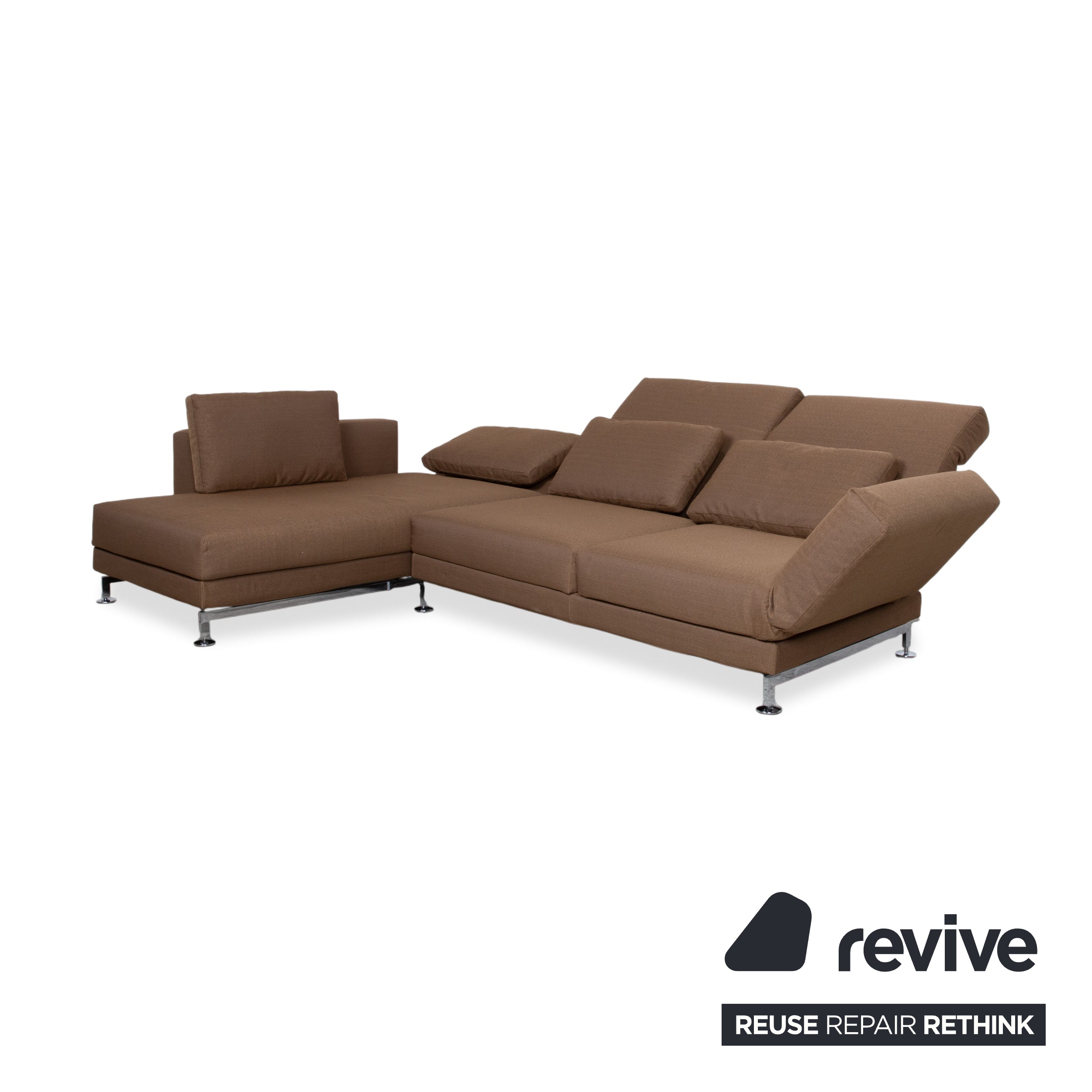 Brühl Moule Fabric Corner Sofa Brown Couch Manual Function Chaise Longue Left Reupholstered