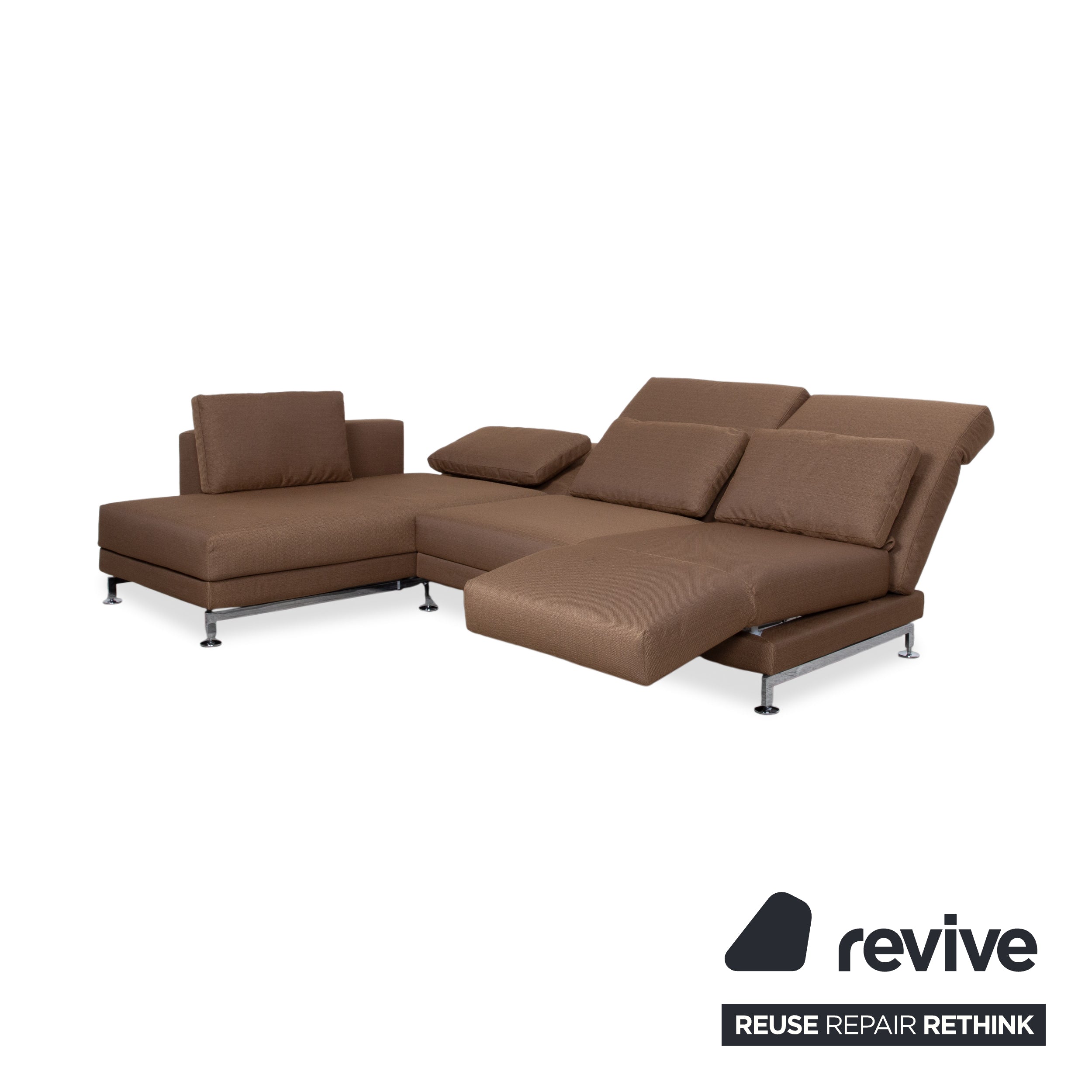 Brühl Moule Fabric Corner Sofa Brown Couch Manual Function Chaise Longue Left Reupholstered