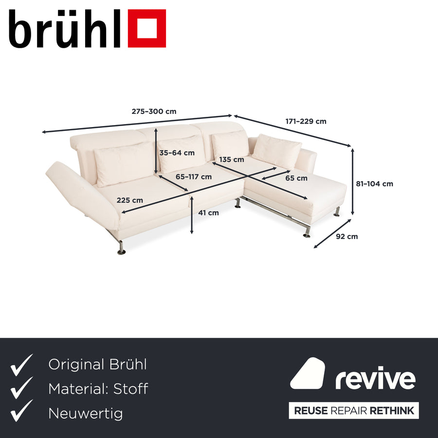 Brühl Moule stof hjørnesofa creme beige sofa manuel funktion chaiselong til højre nypolstret MALOU 107