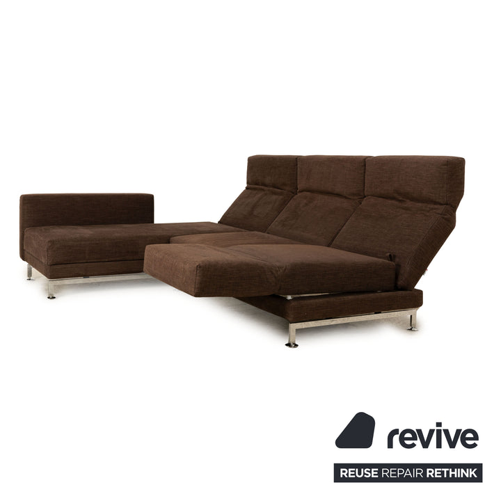 Brühl Moule Stoff Ecksofa Dunkelbraun Recamiere Links manuelle Funktion Sofa Couch