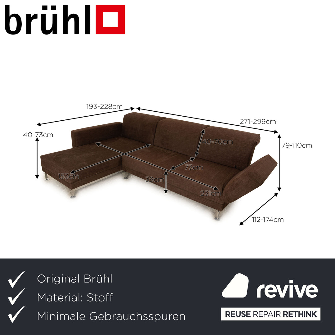 Brühl Moule Stoff Ecksofa Dunkelbraun Recamiere Links manuelle Funktion Sofa Couch