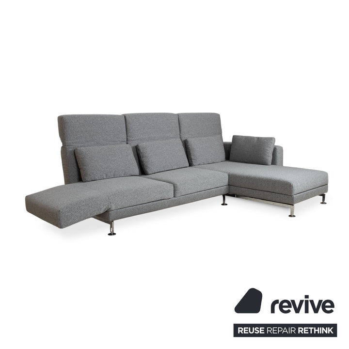Canapé d'angle en tissu gris Brühl Moule avec fonction relax manuelle, récamière à droite, nouveau revêtement GLOW 534