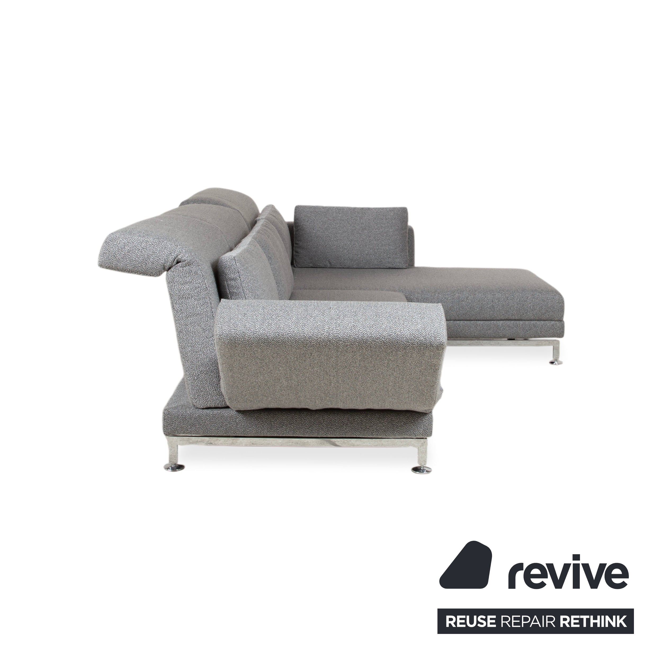 Brühl Moule Fabric Corner Sofa Grey Couch Manual Recliner Right Chaise Lounge Reupholstered GLOW 534