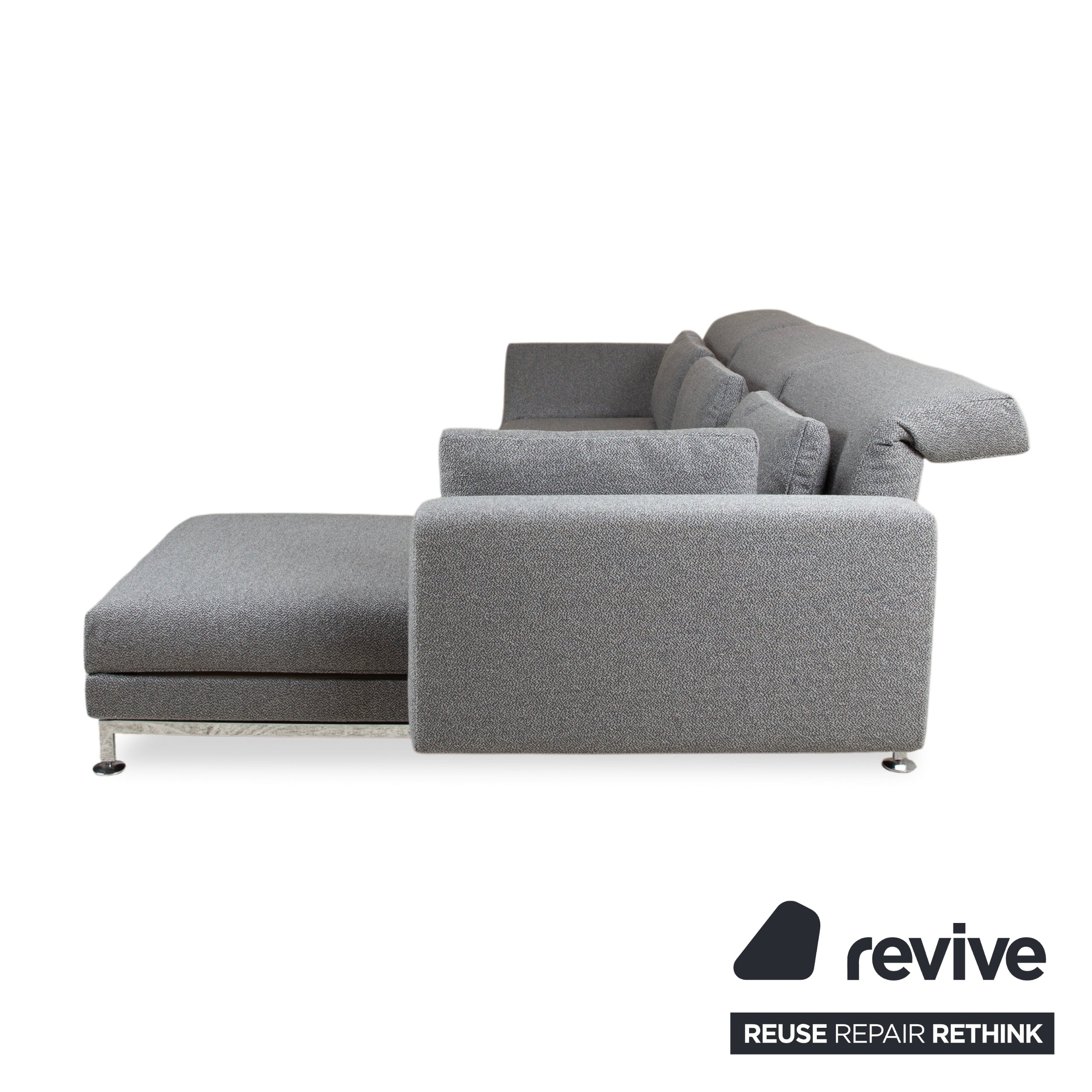 Brühl Moule Stoff Ecksofa Grau Couch manuelle Relaxfunktion Recamiere rechts Neubezug GLOW 534