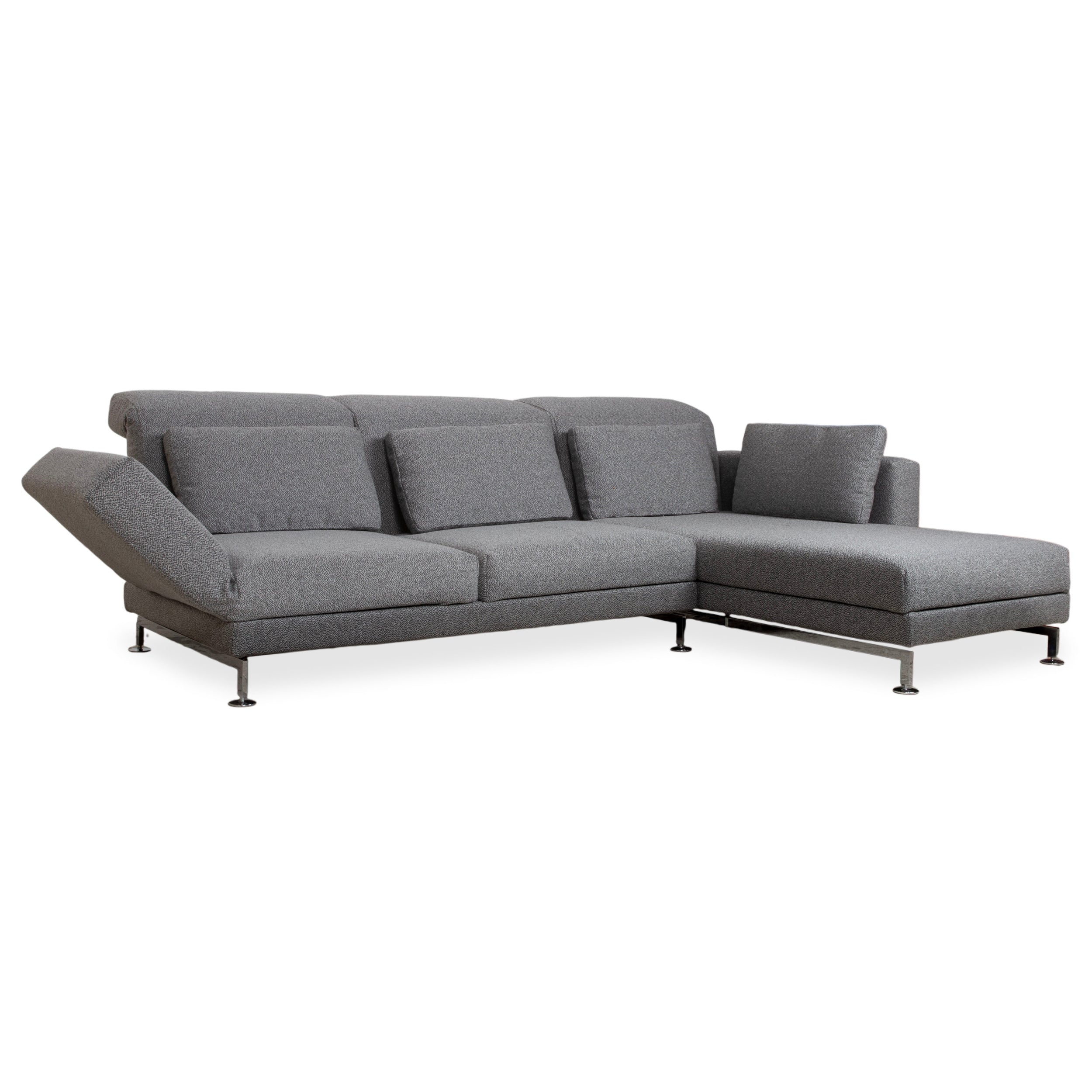 Brühl Moule Fabric Corner Sofa Grey Couch Manual Recliner Right Chaise Lounge Reupholstered GLOW 534