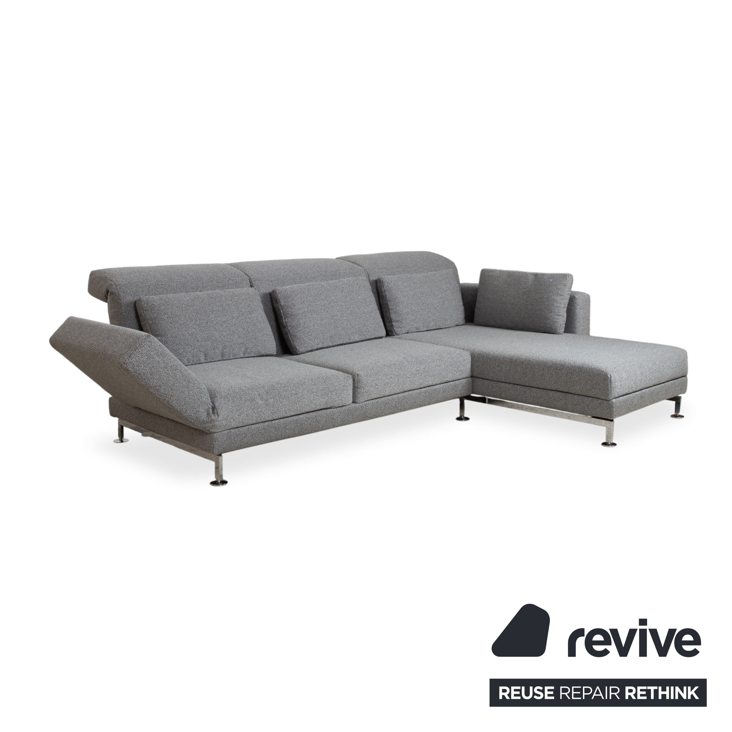 Brühl Moule Fabric Corner Sofa Grey Couch Manual Recliner Right Chaise Lounge Reupholstered GLOW 534
