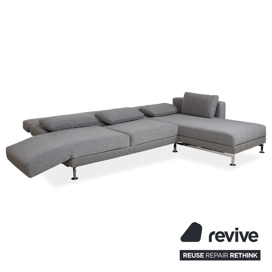 Canapé d'angle en tissu gris Brühl Moule avec fonction relax manuelle, récamière à droite, nouveau revêtement GLOW 534
