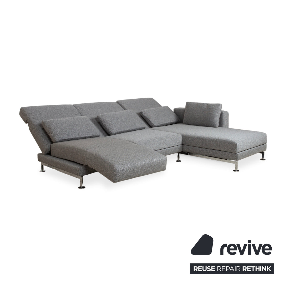 Canapé d'angle en tissu gris Brühl Moule avec fonction relax manuelle, récamière à droite, nouveau revêtement GLOW 534