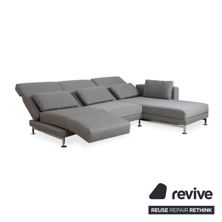 Canapé d'angle en tissu gris Brühl Moule avec fonction relax manuelle, récamière à droite, nouveau revêtement GLOW 534