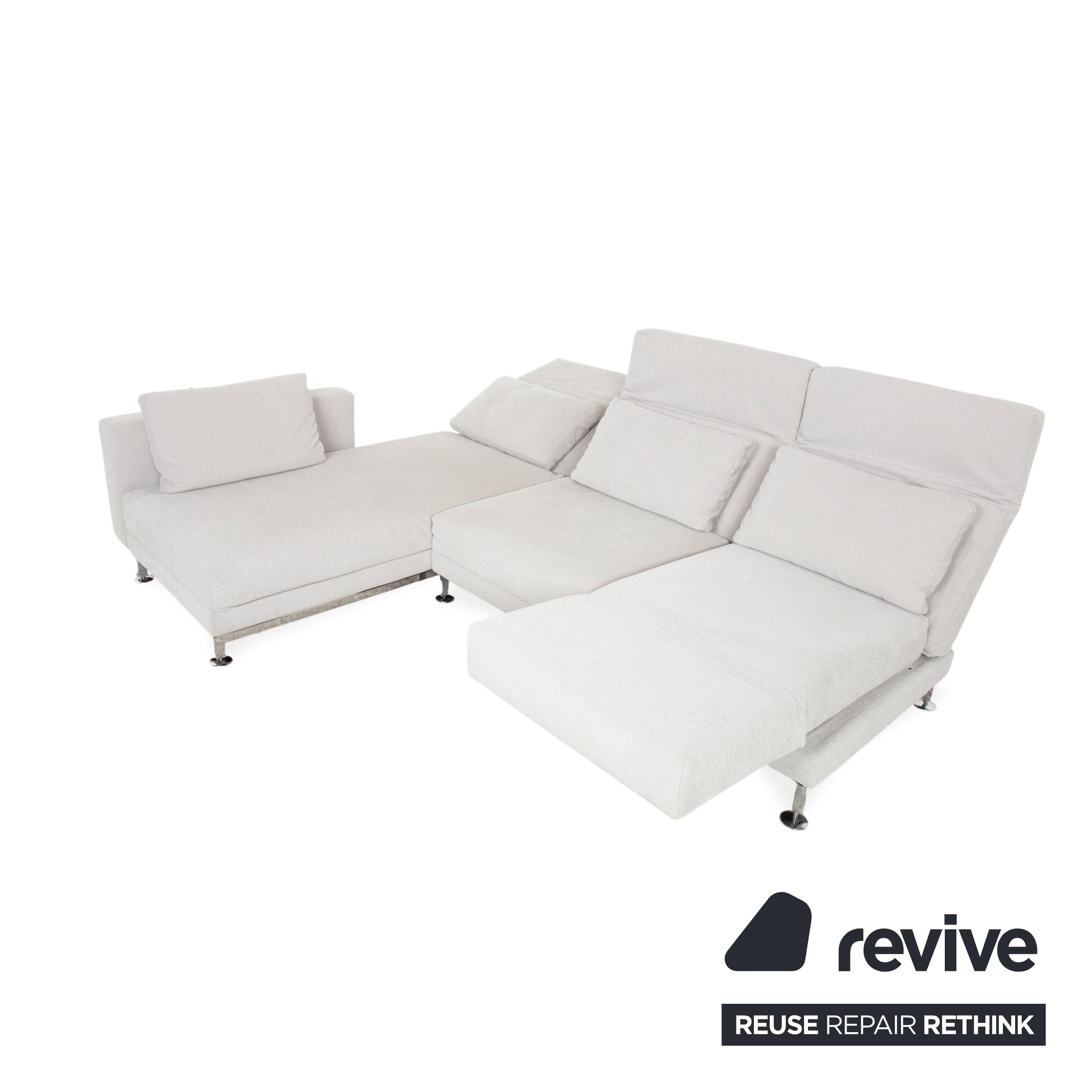 Brühl Moule fabric corner sofa, grey, light grey, white, manual function sofa couch