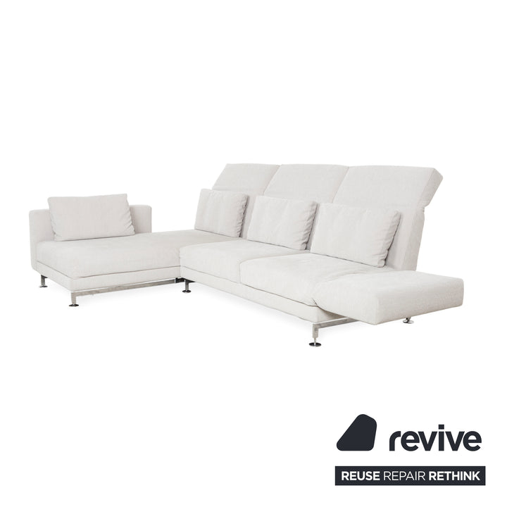 Canapé d'angle en tissu Brühl Moule, gris, gris clair, blanc, canapé à mécanisme manuel