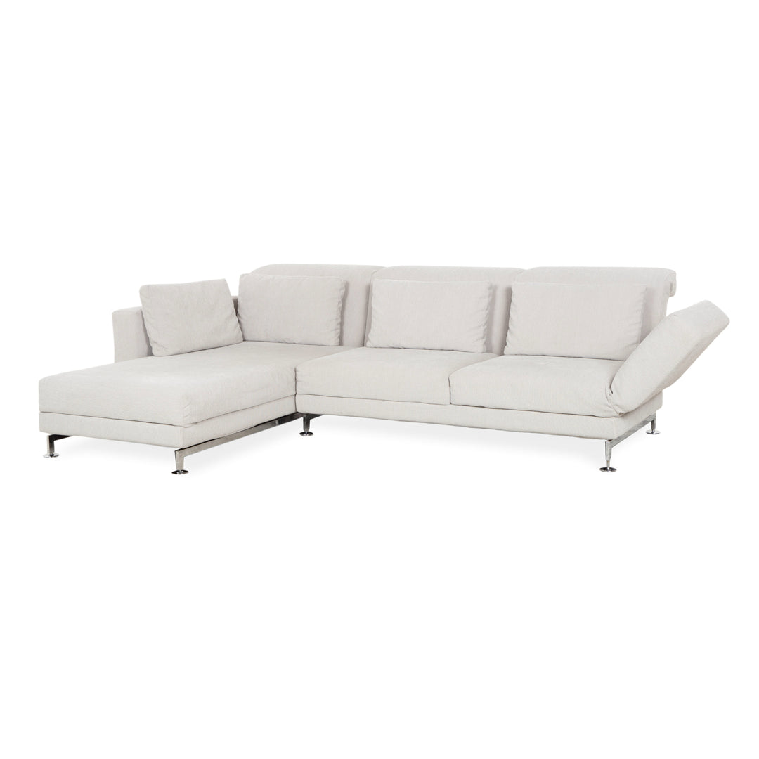 Canapé d'angle en tissu Brühl Moule, gris, gris clair, blanc, canapé à mécanisme manuel