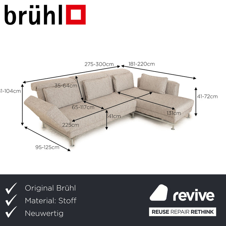 Brühl Moule fabric corner sofa gray sofa couch function chaise longue right manual function new cover sleeping function