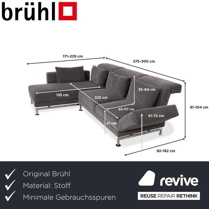 Brühl Moule fabric corner sofa grey sofa couch manual function
