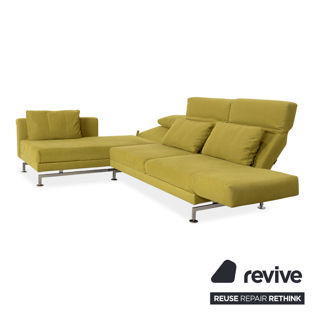 Brühl Moule fabric corner sofa, green and yellow, sofa couch, manual function