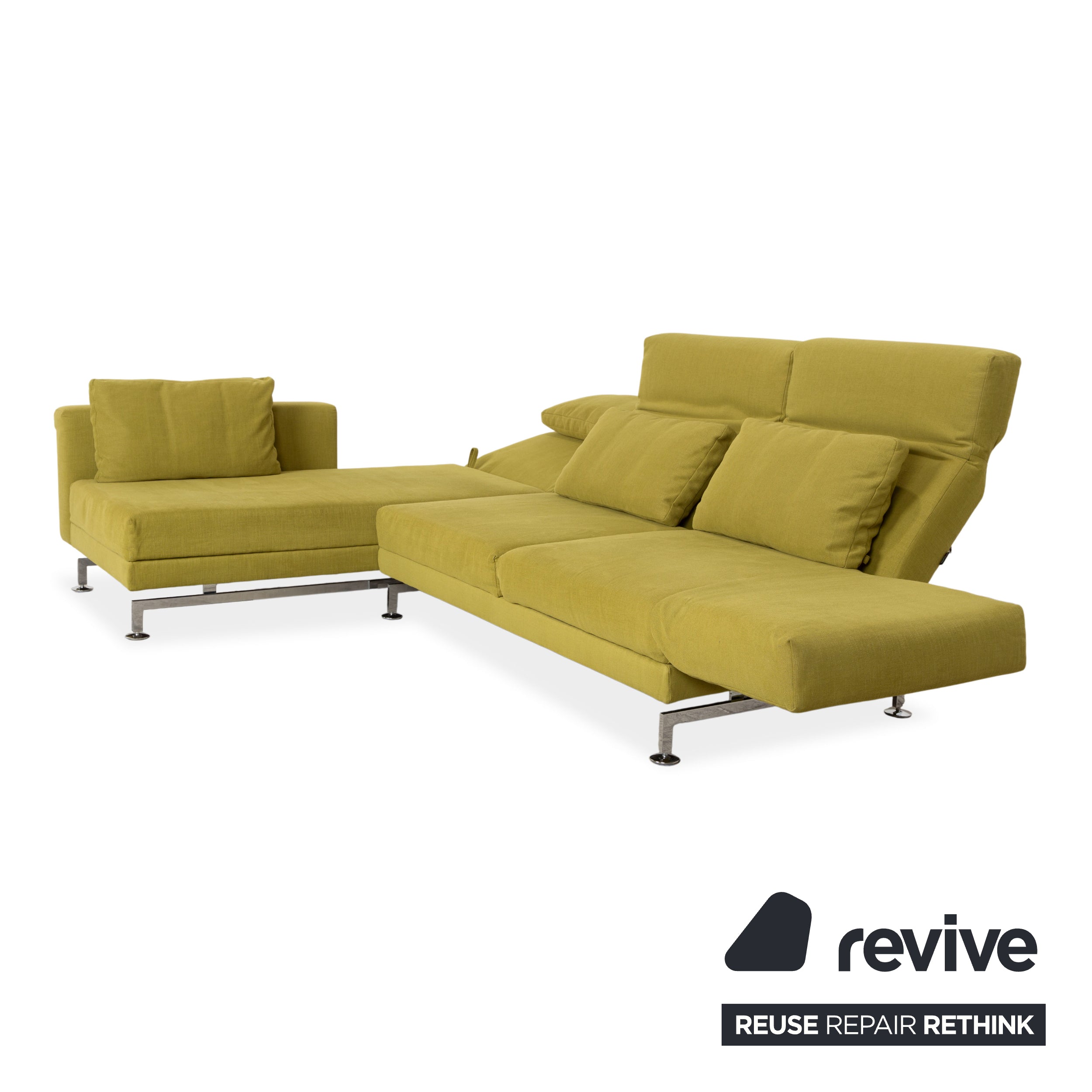 Canapé d'angle en tissu Brühl Moule, vert et jaune, canapé, fonction manuelle