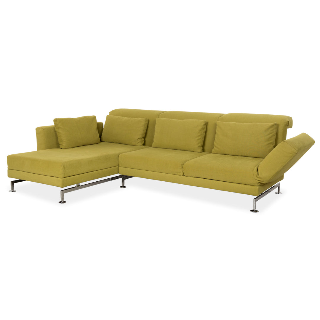 Brühl Moule fabric corner sofa, green and yellow, sofa couch, manual function